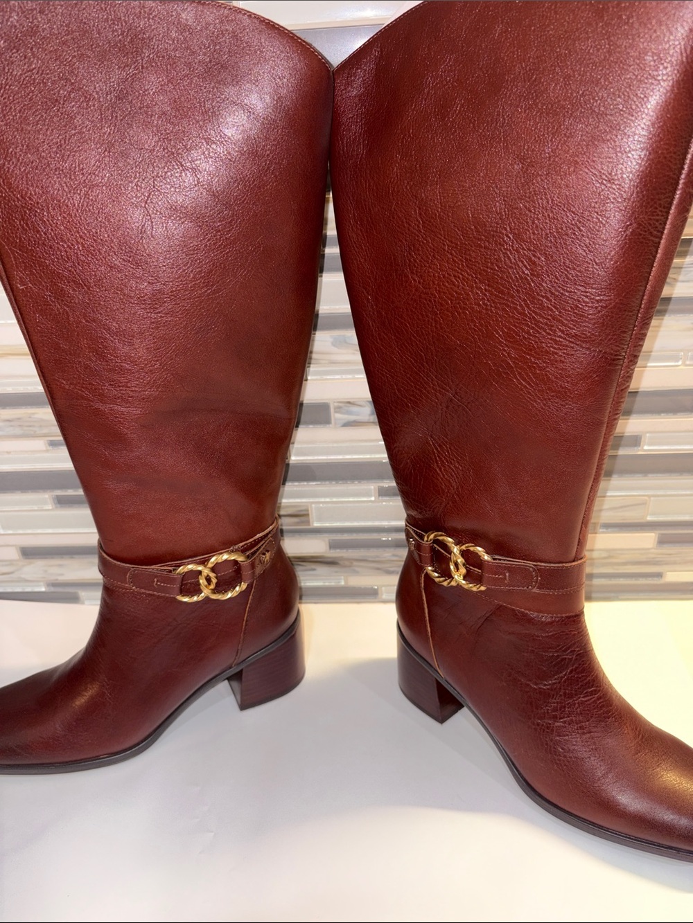 Naturalizer Isabeau Cognac Women's Over-the-Knee Leather Boots - Dark Brown - Picture 8 of 8